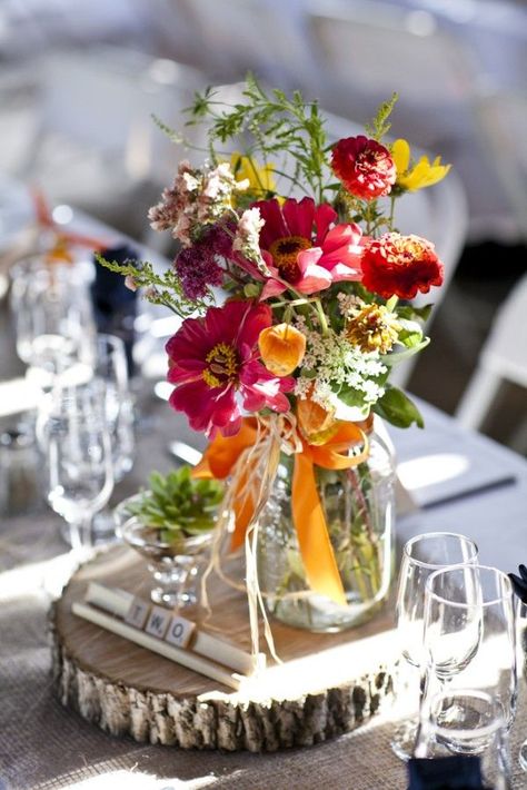 Scrabble Table, Chic Wedding Flowers, Flowers Mason Jar, Vintage Country Weddings, Peterborough Ontario, Wood Discs, Wedding Flowers Bridal Bouquets, Modern Wedding Flowers, Mason Jar Flowers