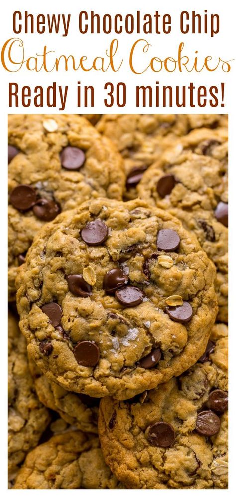 Easy Oatmeal Chocolate Chip Cookies, Oat Chocolate Chip Cookies, Chewy Oatmeal Chocolate Chip Cookies, Oat Cookie Recipe, Chocolate Chip Oatmeal Cookies, Oatmeal Chocolate Chip Cookie Recipe, Delicious Oatmeal, Baker By Nature, Chocolate Oatmeal Cookies