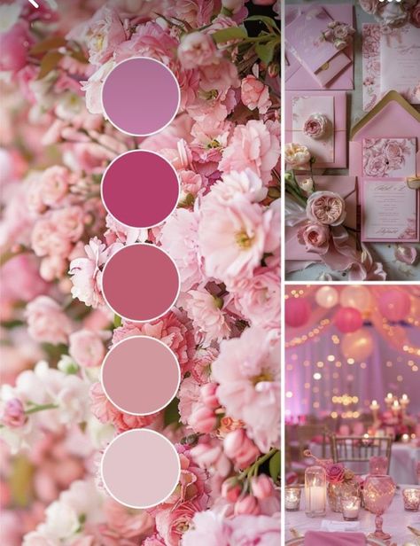 Blush Pink And Fuschia Wedding, Floral Theme Wedding Decoration, Pastel Pink Wedding Theme Colour Palettes, Pink Backyard Wedding, Debut Color Theme Ideas, Wedding Decor Color Palette, Pink Theme Wedding Decor, Wedding Theme Colors Elegant, Shades Of Pink Wedding Theme