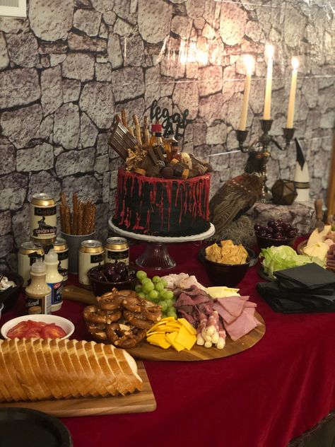 Enchanted Forest Theme Dinner Party, Warhammer Party Ideas, Pagan Birthday Party, Medieval Themed Food, Dungeons Dragons Party, Skyrim Party Decorations, Skyrim Themed Party, Medieval Birthday Party Food, D And D Birthday Party