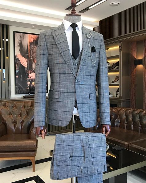 Checked Suits Men, 3 Piece Suit For Men, 3 Piece Suit Wedding, Mens Fashion Suits Casual, Blazer Outfits Men, Suits Casual, Suits Men Business, Italian Suit, Suit For Men