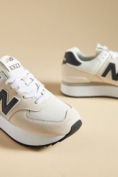 574+ Sneakers by New Balance in White, Women's, Size: 12, Polyester/Rubber at Anthropologie Lifestyle Tennis Shoes Women, Fashion Tennis Shoes Womens, New Balance Shoes For Women, Teacher Sneakers, Sneakers Women 2024, Aesthetic Tennis Shoes, 574 Platform New Balance, Cute New Balance, Women’s Fashion Sneaker