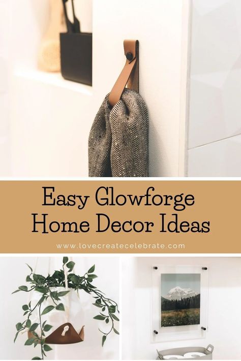 3 amazing Glowforge projects for your home! Learn how to make your own Glowforge projects with these SVG and PDF files or make your own! Make these DIY leather and acrylic glowforge projects, including a leather towel hanger, a leather plant holder or plant hammock, and an acrylic picture frame. Beautiful DIY Bathroom Home Decor. #glowforge #leather #acrylic Glowforge Projects Acrylics, Plant Hammock, Indoor Plants Ideas Decor, House Plant Decor, Indoor Plant Ideas, Plant Decor Ideas, Glowforge Ideas, Glowforge Projects, Acrylic Picture Frames