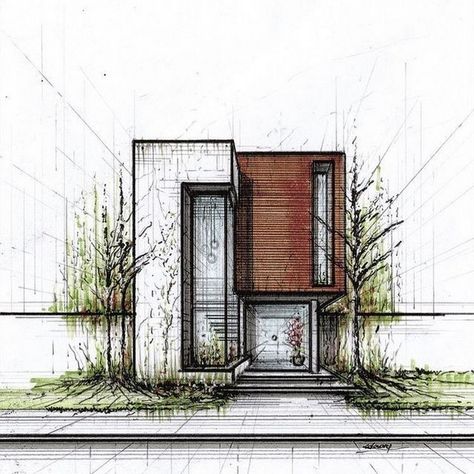 Exterior Sketch Design: Bridging Dreams and Realities Facade Sketch Architecture, Elevation Concept, Elevations Design, Home Elevation Design, Interior Architecture Sketch, Arch Sketch, Elevation Ideas, Exterior Sketch, Exterior Elevation