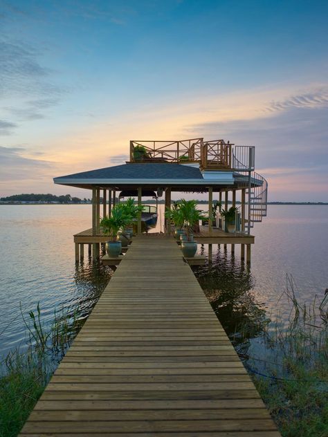 Backyard Pergola and Gazebo Design Ideas | DIY Dock Pictures, Lake House Dock, Boat Dock Ideas, Lake Docks, Boathouse Design, Dock Ideas, Dock House, Boat Docks, Lakefront Living