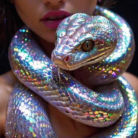 holographic rainbow cobra on her neck 3 Snake Aesthetic, Colorful Snake, Rainbow Snake, Colorful Snakes, Rainbow Serpent, Snake Art, Fake Friends, Wallpaper Space, Photoshoot Concept