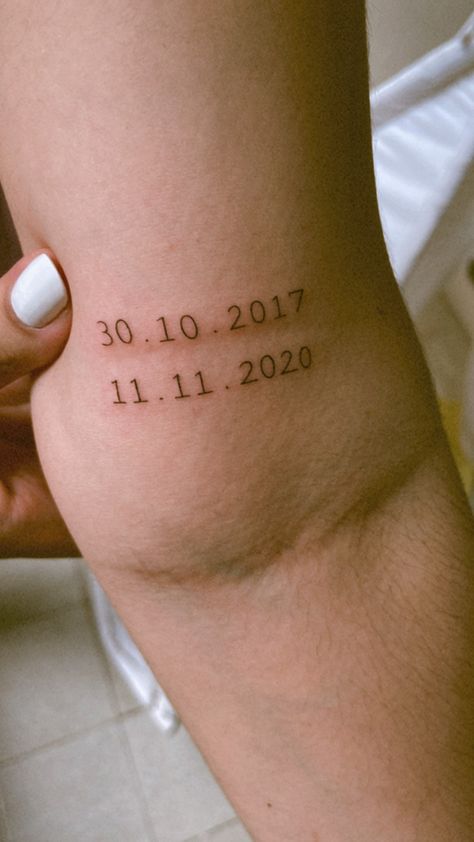 Two Dates Tattoo Ideas, Birthdate Tattoo Placement, Tiny Date Tattoos, Cursive Date Tattoo, Name And Date Tattoos For Women, Multiple Date Tattoo Ideas, Two Dates Tattoo, Tattoo Ideas Birthday, Date Tattoo Fonts