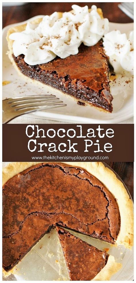 When you think Chocolate Crack Pie think amazingly-rich-and-fudgy, addictively delicious, scratch-made gooey brownie ... in a crust. And it truly just doesn't get much better than that. Thanksgiving Pie Recipes, Pie Pops, Chocolate Pie, Oreo Dessert, Chocolate Pies, Delicious Pies, Pie Dessert, Yummy Sweets, Food Cakes