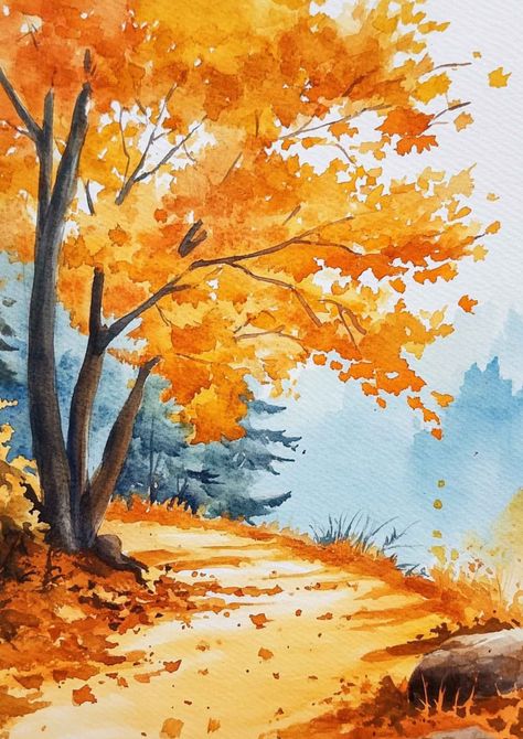 Capture the beauty of autumn with stunning watercolor paintings! 🍂🍁 From cozy watercolor landscapes to vibrant pumpkins, find the perfect fall watercolor inso here. Plus, grab FREE printable watercolor templates to help you get started. Save this pin now for future Watercolor inspo! #fallwatercolor #autumn #painting #inspiration Fall Forest Watercolor Painting, Watercolor Inspo Landscape, Easy Fall Scenes To Paint, Autumn Trees Watercolor Painting, Watercolor Pumpkin Painting, Painting In Watercolor, Fantasy Landscape Watercolor, Seasons Watercolor, Pumpkin Patch Watercolor Painting