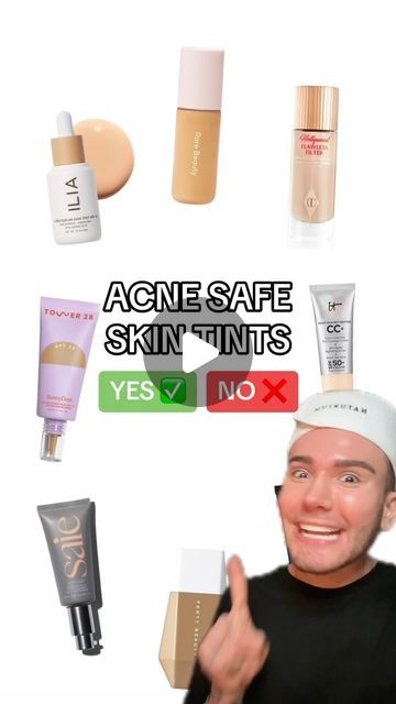 Matt Randon 🧩 on Instagram: "VIRAL ACNE SAFE SKIN TINTS!😱 (follow for more!💗)  #makeuptransformation #makeuptutorials #makeupvideos #beautymakeup #acneproblems #acnetips #foundation #concealer" Matt Randon, Acne Safe Makeup, Safe Makeup, Acne Makeup, Matte Skin, Skin Tint, Glow Foundation, Face Acne, Makeup Looks For Brown Eyes