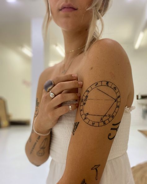 Sun Moon Zodiac Tattoo, Astrology Moon Tattoo, Big 3 Astrology Tattoo, Big Three Zodiac Tattoo, Big Three Tattoo Zodiac, Big Three Tattoo, Sun Moon Rising Tattoo, Rising Aquarius, Reader Tattoo