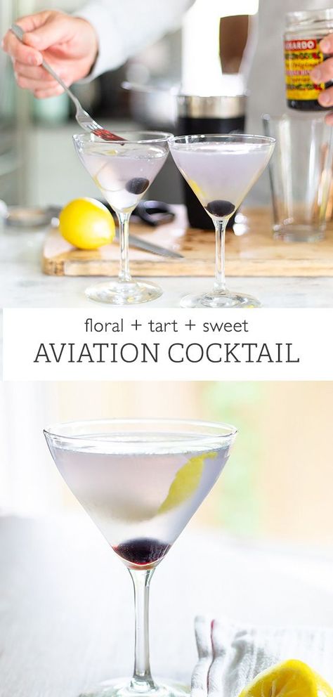 Aviator Cocktail Recipe, Margarita Martini, Aviation Cocktail, Asparagus And Mushrooms, Mocktail Recipes, Cocktail And Mocktail, Gin Cocktail, Brunch Cocktails, Exotic Food