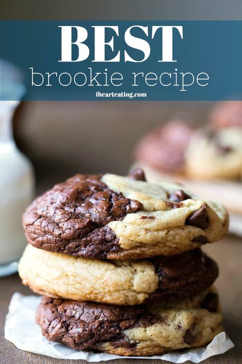 Best brookie recipe! Part brownie, part chocolate chip cookies - these brookies are amazing! 21 Cookies, Brookie Recipe, Brookies Cookies, Brookies Recipe, Chocolate Marshmallow Cookies, Chocolate Chip Shortbread Cookies, Toffee Cookies, Incredible Recipes, Cookies Recipes