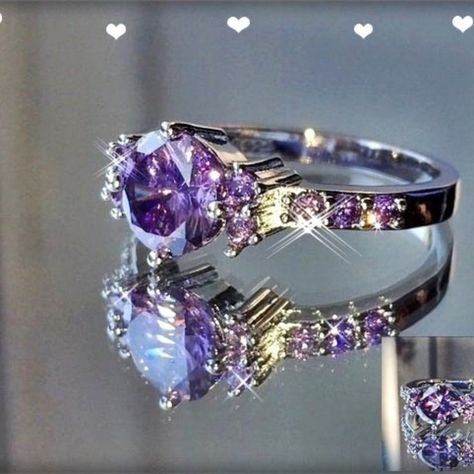 Genuine Austrian 2 Carat Lab Created Amethyst Sterling Silver Ring, Stamped 925. Purple Wedding Rings, Purple Diamond Ring, Purple Engagement Rings, Amethyst Wedding Rings, Amethyst Ring Vintage, Fashion Rings Silver, Amethyst Ring Engagement, Cute Engagement Rings, Future Engagement Rings