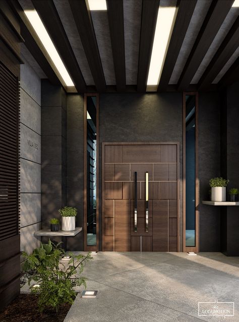 modern villa entrance on Behance Lobby Entrance Design Home, Home Main Entrance Design, Bunglow Entrance Door Design, Main Door Design Entrance Luxury, Luxury Apartment Entrance Door, Entrance House Design Interiors, House Entrance Lobby Design, Modern House Interior Entrance, Main Entrance Ideas Home Front Entry