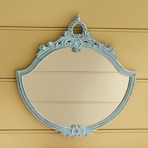 Isadora Carved Wall Mirror | Seventh Avenue Rectangle Wall Mirrors, Light Blue Vintage Bedroom, Farmhouse Mirror Wall Decor, Vintage Bathroom Mirror, Turquoise Bedroom, Mirror Collage, Mirror Magic, Seasonal Wall Decor, Farmhouse Mirrors