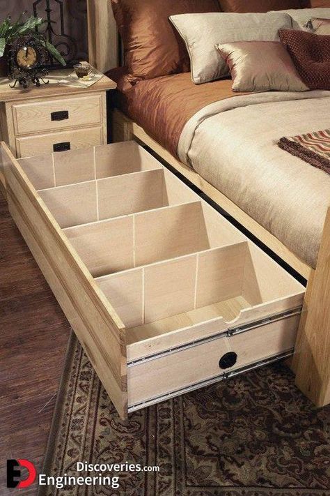 Hickory Bedroom Furniture, Farmhouse Storage Bed, Under Bed Organization, Diy Storage Bed, King Storage Bed, Hickory Furniture, Hickory Nc, Diy Bed Frame, Dekorasi Kamar Tidur