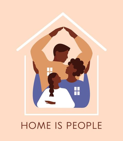 Family supports each other. Home is people poster. House silhouette. Concept of love, support and care. Vector flat illustration Family Poster Drawing, Family Siluet, Family Design Illustration, Family Poster Design, Family Love Illustration, Family Illustration Art, Family Logo Design, Community Illustration, Family Vector Illustration