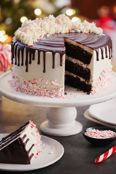 This chocolate peppermint cake is moist, fluffy, and a must-try Christmas dessert! A great Christmas recipe, this is from the cookbook 'Home for the Holidays' which is packed with holiday recipes and inspiration! Peppermint Chocolate Cake, Caramel Chicken, Chocolate Peppermint Cake, Peppermint Cake, Baker By Nature, Peppermint Chocolate, Chocolate Peppermint, Beignets, Holiday Baking