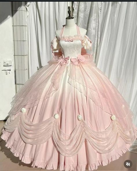 Pink And White Gown, Gowns With Bow, Dresses Puffy, White Gown Dress, Fairytale Disney, Devil Inspired, Princess Dress Pink, Sweet 16 Dress, Dress With Train