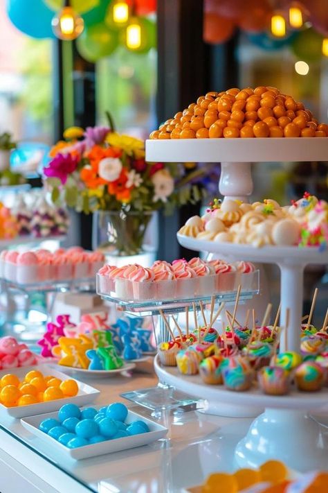 Sweet Candy Bar - Birthday Ideas to Delight Birthday In Candy, Sweet Bar Ideas, Candy Buffet Ideas Birthday, Candy Table Ideas Birthday, Candy Station Ideas, Rainbow Candy Buffet, Candy Table Ideas, Candy Buffet Ideas, Candy Bar Ideas