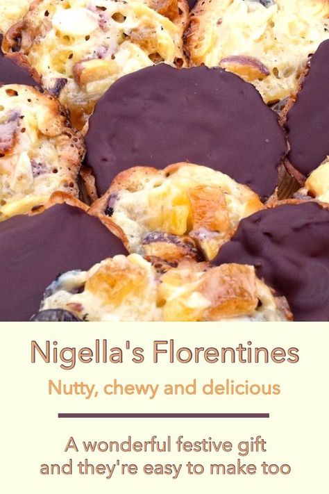 Florentines Recipe Biscuits, Florentines Cookies, Nigella Christmas Recipes, Florentine Biscuits, Nigella Brownie Recipe, Xmas Biscuits, Nigella Chocolate Guinness Cake, Nigella Gingerbread Cake, Nigella Lawson Chocolate Cake