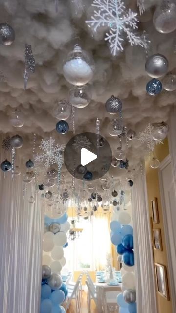 Winterland Theme Party, Winter Wonderland Balloon Centerpieces, Winter Onederland Ideas, Winter Wonderland Theme 1st Birthday, Snowflake Quinceanera Theme, Winter Wonderland Bday Party, Winter Wonderland Hallway Decorations, Winter Wonderland Dinner Party, Winter Class Party Ideas