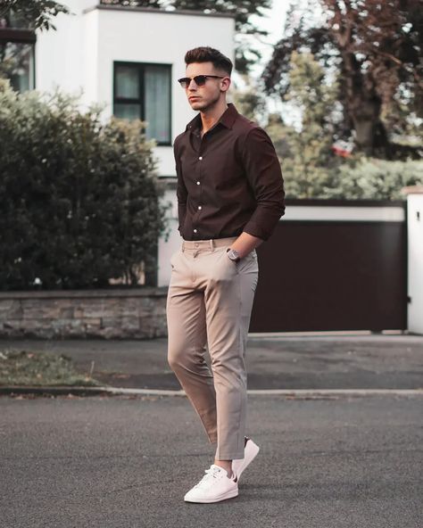 Brown Shirt Matching Pants | Brown Shirts Combination Pant Ideas - TiptopGents Shirt Combination Men, Mens Smart Casual Outfits, Smart Casual Menswear, Mens Business Casual Outfits, Airplane Wallpaper, Shirt Outfit Men, Formal Men, Casual Menswear, Pants Outfit Men