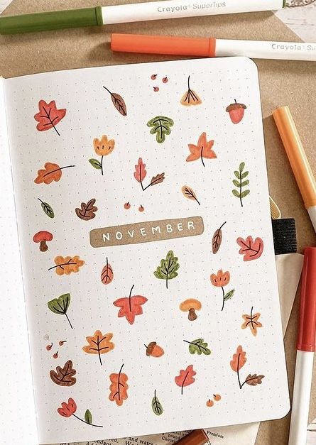 November Bullet Journal Ideas, Leaf Doodles, November Bullet Journal, Bullet Journal Work, Bullet Journal Month, Bullet Journal Spreads, Bullet Journal Ideas Templates, Creating A Bullet Journal, Bullet Journal Cover Ideas