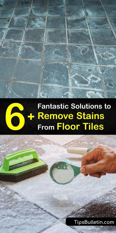 Explore hacks to make it simple to clean tile floors. Floor tile looks shabby when it’s dirty, whether kitchen or bathroom tiles. Remove a stain from your porcelain tile, or other bathroom tile and grout, with white vinegar, baking soda, bleach, and more. #remove #stains #floor #tiles Clean Tile Floors, Cleaning Porcelain Tile, Clean Bathroom Floor, Cleaning Bathroom Tiles, Cement Stain, Tile Floor Cleaner, Floor Tile Grout, Cleaning Ceramic Tiles, Clean Kitchen Floor