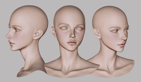 ArtStation - BJD doll head - Lisa, Nayoun Keara Kim Back Head Reference, Head Model Reference, Drawing Head Reference, Pose Anatomy Reference, Head From Different Angles, Head Pose Reference, Head Drawing Reference, Doll Anatomy, Drawing Woman Face