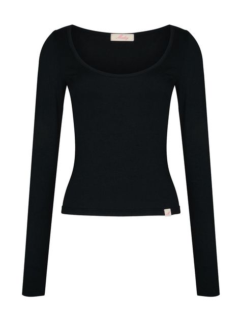 This Basic Long Sleeve T-shirt is a versatile wardrobe essential with a modern twist. It features a deep round neckline that makes your look stylish.- Bottom point label detail as a refined touch- Soft modal fabric for ultimate comfort- Appropriate length allowing for versatile looks Long Sleeve Shirts Cropped, Longs Sleeve Shirts, Solid Tops For Women, Cute Long Sleeved Shirts, Form Fitting Long Sleeve Shirt, Long Sleeve Fitted Shirt, Long Sleeve Basic Top, Cute Black Long Sleeve Shirts, Black Fitted Long Sleeve Top Outfit