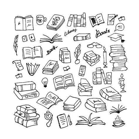 Best Doodle Illustrations, Royalty-Free Vector Graphics & Clip Art - iStock Sketch Notes Doodles, Mind Maping, Books Sketch, Doodle Notebook, Doodle Illustrations, Bujo Doodles, Bookshelf Art, Arte Doodle, Note Doodles