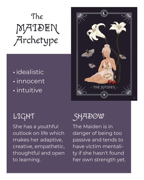 The Maiden Archetype - The Innocent's Secret Powers The 7 Feminine Archetypes, Lover Maiden Archetype, Bohemian Feminine Archetype, Women Love Power Archetypes, Mother Archetype Aesthetic Fashion, Mystic Maiden Archetype, The Feminine Archetypes, The Maiden Archetype Fashion, Wonder Woman Archetype Style