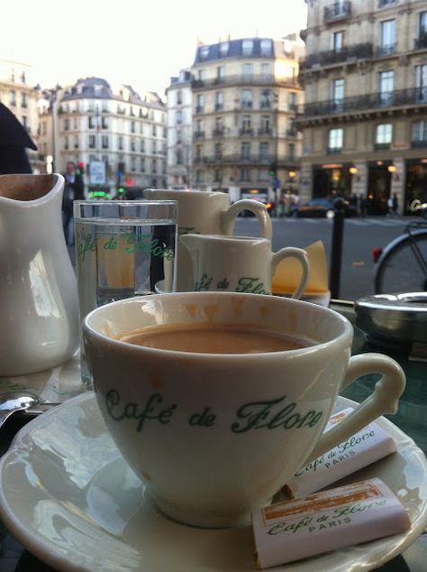 Sat here August 2012 on a lovely evening with McKenzie. We drank in the view from the sidewalk, sipped cafe with cream and enjoyed dinner at Café de Flore, Paris. ~ Wonderful Memory  ☕ Coffee In Paris, A Cup Of Coffee, Coffee Cafe, Coffee Love, Coffee Addict, Gigi Hadid, Cup Of Coffee, Coffee Break, Coffee Time