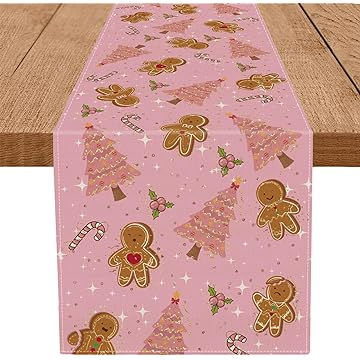 Gingerbread Christmas Decorations Pink Table Runner Pink Tree Glitter Xmas Winter Candy Cane Holiday Kitchen Dining Merry Christmas Table Decor 13x72 inch Pink Christmas Kitchen Decor Ideas, Gingerbread Christmas Decorations, Christmas Decorations Pink, Pink Christmas Table, Christmas Dining Decor, Pink Table Runner, Xmas Table Runners, Christmas Table Decor, Pink Tree