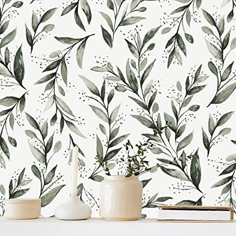 AmazonSmile: Erfoni Leaf Wallpaper Peel and Stick Floral Contact Paper Green/White Wallpaper Olive Leaf Contact Paper Vintage Floral Self Adhesive Wall Paper Watercolor Decorative Paper Vinyl 17.7inch x 118.1inch : Everything Else French Forest, Peel And Stick Wallpaper Floral, Green Leaf Wallpaper, Bathroom Vinyl, Wallpaper Floral, Paper Leaves, Wood Wallpaper, Paper Floral, Wallpaper Peel And Stick