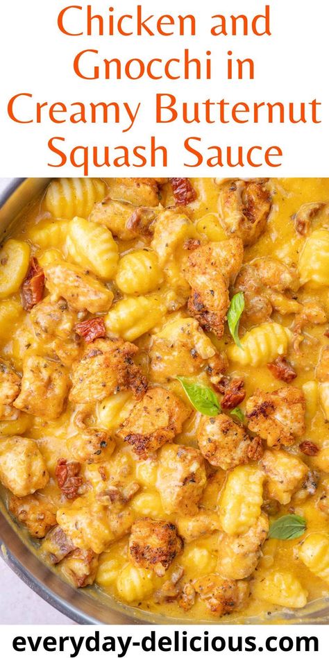 Butternut Squash Gnocchi Chicken, Gnocchi Squash Recipes, Gnocchi With Butternut Squash Sauce, Butternut Squash And Pumpkin Recipes, Gnocchi And Butternut Squash Recipes, Butternut Squash Chicken Pasta, Butternut Squash Sauce Recipes, Gnocchi Butternut Squash, Butternut Squash Chicken Recipes