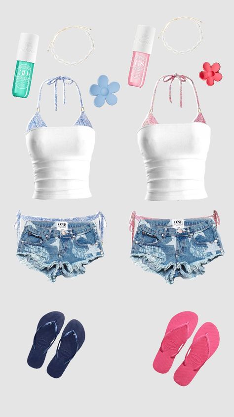 Beach Matching Outfits, Summer Outfits With Friends, Clothes Beach, Summer Outfits Best Friends, Summer Holiday Clothes, Fits For Vacation, Outfits With Bestie, Holiday Matching Outfits, Bathing Suit And Shorts Outfit