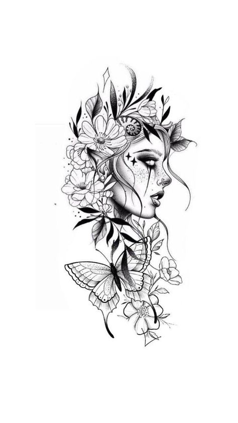 Women On Arm Tattoo, Woman Face Tattoo Design Drawings, Female Goddess Tattoo, Tato Flash, Feminine Tattoo Sleeves, Girl Face Tattoo, Leg Tattoos Women, Tattoo Style Drawings, Tattoo Feminina