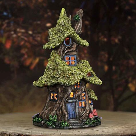 Solar Fairy House | Lighted Fairy Cottages Fairies House, Solar Fairy House, Fairy House Garden, Thatch Roof, Fairy Tree Houses, Fairy House Crafts, Clay Fairy House, Fairy House Diy, Fairy Furniture