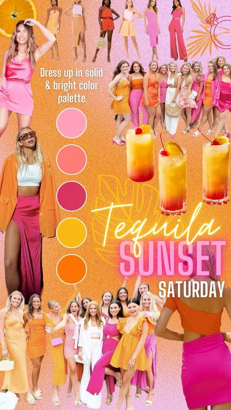 [Sponsored] #Bachelorette #Goingoutoutfits #Tequilasunrise #Tequilasunset #Palmsprings #themedbachelorettepartyideasbeach Final Fiesta Hens Party, Margs And Matrimony Bachelorette Themes Outfits, Sunset Night Bachelorette, Summer Theme Bachelorette Party, Sunset Theme Bachelorette Outfits, Bachelorette Theme Outfits Night, Tequila Sunset Bachelorette Theme, Tequila Sunrise Color Palette, Tequila Sunrise Bachelorette Theme Outfits