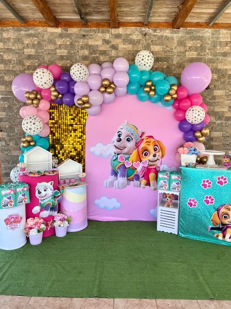 Paw Patrol Party Ideas Skye, Paw Patrol Birthday Party Skye, Skye Everest Paw Patrol Party, Skye Birthday Party Decorations, Sky Paw Patrol Birthday Party Ideas, Skye Paw Patrol Party Ideas, Paw Patrol 2nd Birthday Girl, Girl Paw Patrol Birthday Party, Paw Patrol Birthday Decor