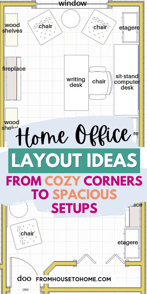 Home office layout ideas for cozy corners or spacious setups. Home Office Bonus Room Ideas, Home Office Ideas For Women L Shape Desk, Home Office Ideas L Shape Desk Window, L Desk Office Layout Room Ideas, Home Office Design With L Shaped Desk, Home Office With Sitting Area Layout, Office Decor With L Shape Desk, Office Guest Room Layout Ideas, Home Office Ideas Large Room