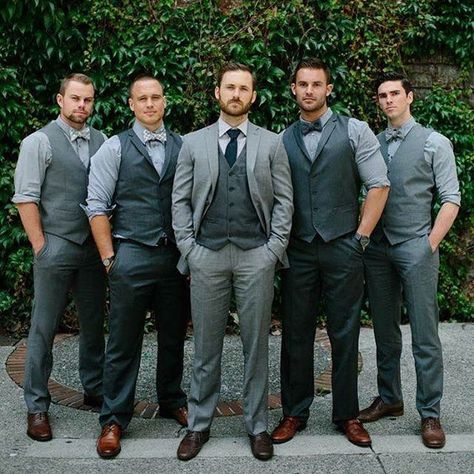 These monochromatic groomsmen looks are a knockout! What do you think of these… Mismatched Groomsmen, 2015 Wedding Trends, Groomsmen Ideas, Wedding Groomsmen, Groomsmen Attire, Groom Wear, Bridesmaids And Groomsmen, John Paul, Groom Style