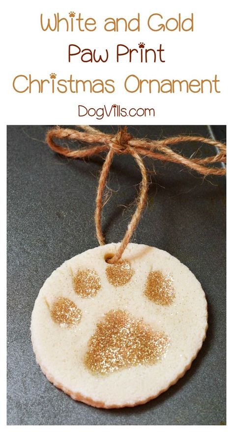 White and Gold Paw Print Christmas Ornament decoration Craft! Use your dog's paw to make it! Get the tutorial Holiday Dog Treats, Paw Print Christmas, Dog Treats Recipe, Homemade Gift Idea, Paw Print Ornament, Baby Christmas Ornaments, Ornament Craft, Amazon Baby, Christmas Tree Cookies