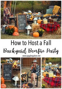 How to host a fall backyard bonfire party! #ad #mychinet #party #fallparty #fall #entertaining How To Host A Fall Backyard Party, Outside Fall Party Ideas, Fall Farm Party Ideas, Fall Fest At Home, Fall Fair Party Ideas, Bonfire Shower Ideas, Fall Backyard Bonfire Party, Fall Party Yard Games, Outdoor Fall Chili Party