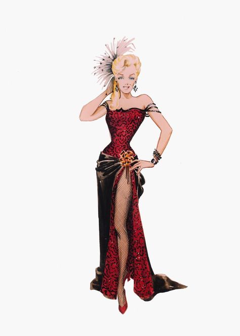 Billy Travilla, Moulin Rouge Dress, Gentleman Prefer Blondes, Moulin Rouge Outfits, William Travilla, Marilyn Monroe Costume, River Of No Return, Costume Sketches, Vintage Fashion Sketches