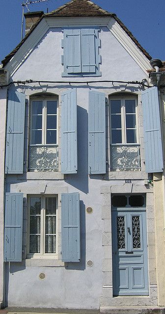 Blue Shutters, Blue Cottage, French Blue, Blue House, Cozy Cottage, Doors And Windows, Beach Cottages, Windows Doors, The Blues