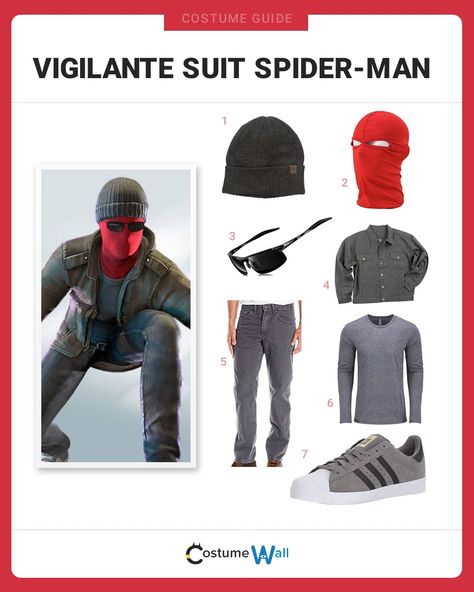 The best costume guide for dressing up like Dress up like the Vigilante Spider-Man, the early suit that Peter Parker wore. after being bit. Peter Parker Outfit Ideas Andrew, Spiderman Costume Ideas, Vigilante Suit Design, Miles Morales Spiderman Costume, Spiderman Suit, Spider Man Costume, Parker Outfit, Parker Spiderman, Costume Guide